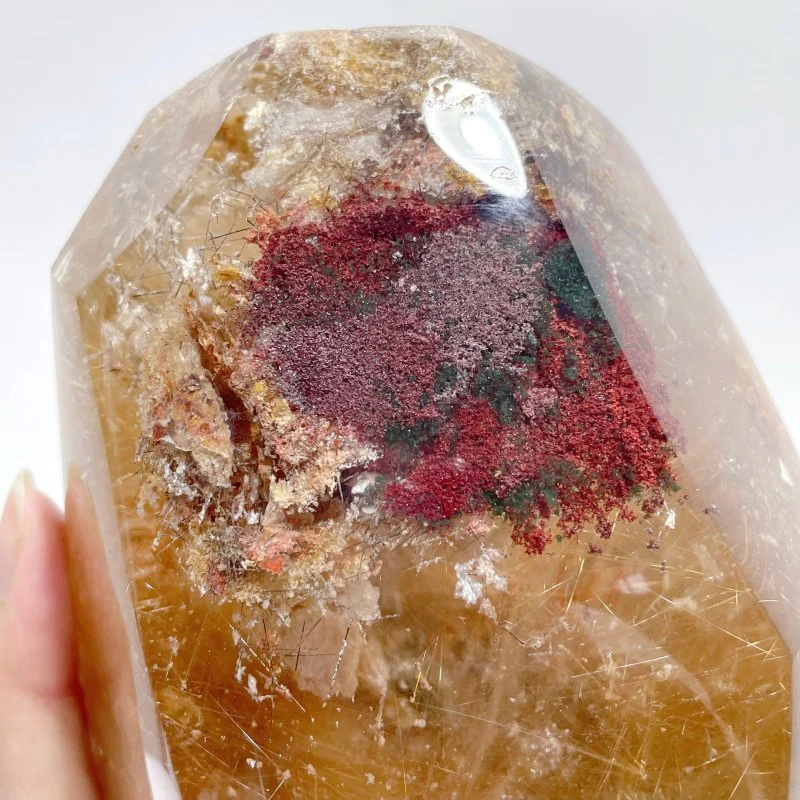 Rare Rutile Mixed Garden Quartz Polished Raw Side Crystal - Image 2