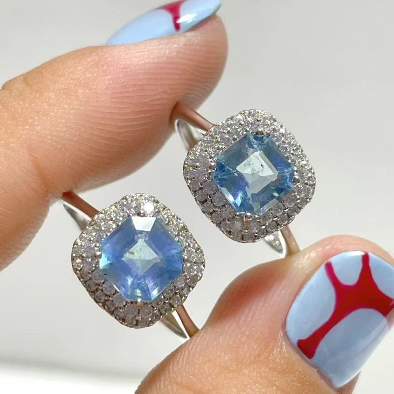 8 Pieces Beautiful High Quality S925 Sterling Silver Cut Faceted Aquamarine Different Styles Ring - Image 3