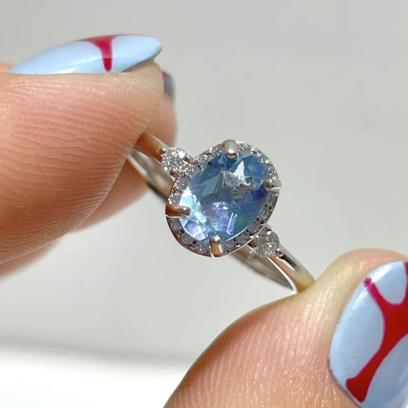 8 Pieces Beautiful High Quality S925 Sterling Silver Cut Faceted Aquamarine Different Styles Ring - Image 4