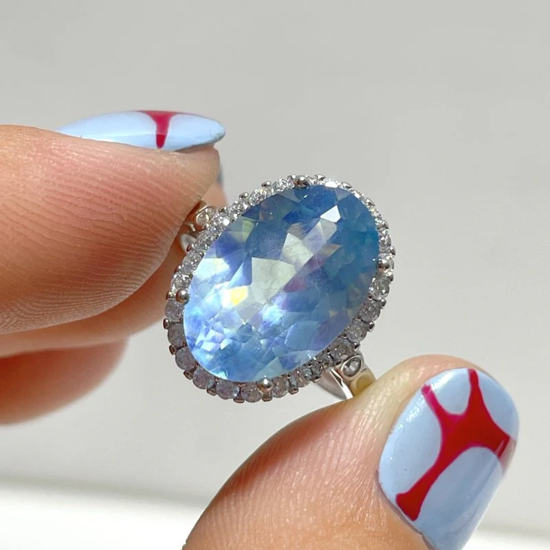 8 Pieces Beautiful High Quality S925 Sterling Silver Cut Faceted Aquamarine Different Styles Ring - Image 5