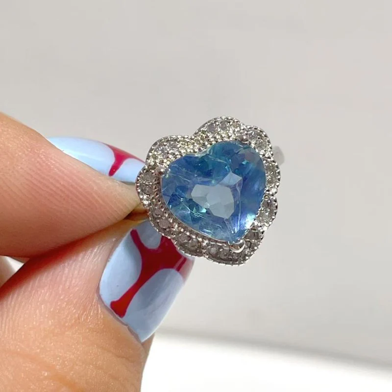 8 Pieces Beautiful High Quality S925 Sterling Silver Cut Faceted Aquamarine Different Styles Ring - Image 7