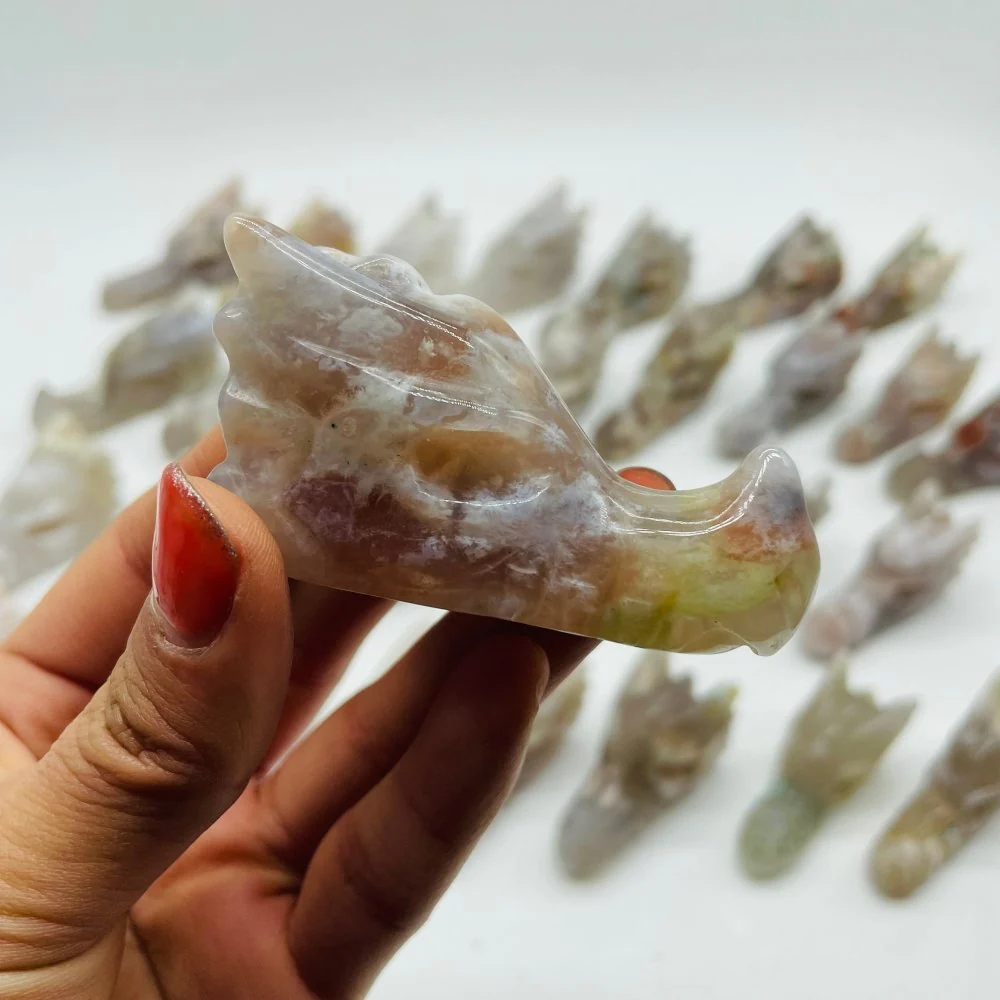 30 Pieces Sakura Agate Dragon Head Carving - Image 10