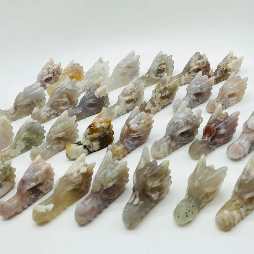 30 Pieces Sakura Agate Dragon Head Carving - Image 2