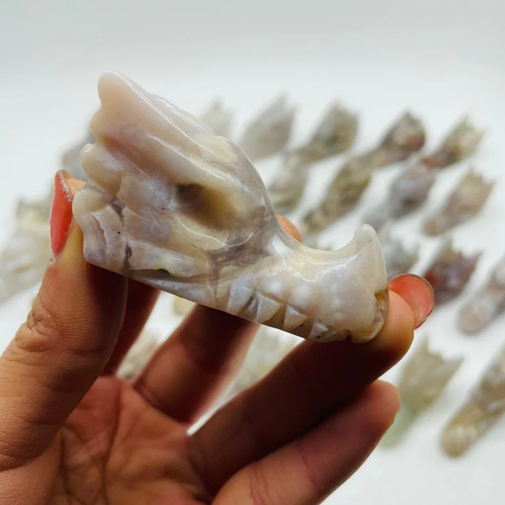 30 Pieces Sakura Agate Dragon Head Carving - Image 4