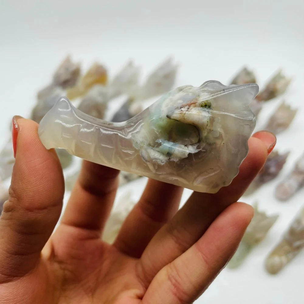 30 Pieces Sakura Agate Dragon Head Carving - Image 5