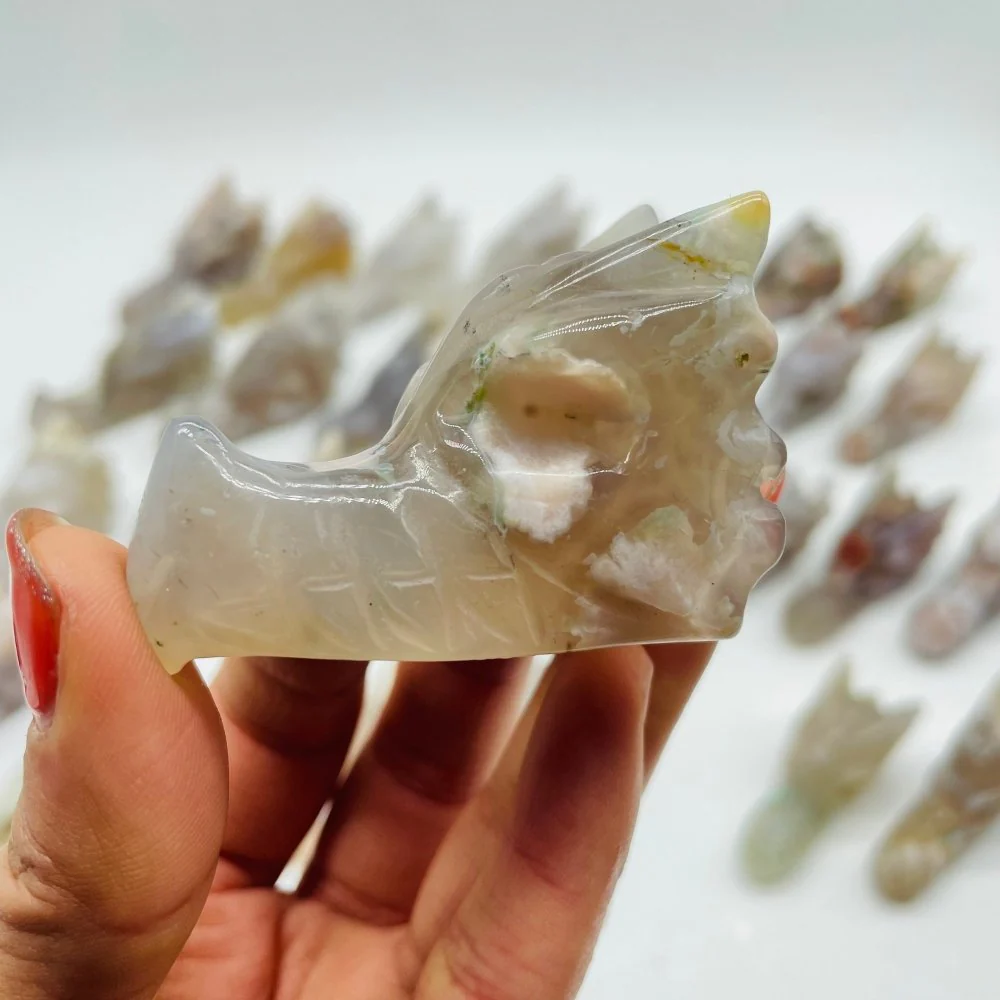 30 Pieces Sakura Agate Dragon Head Carving - Image 7