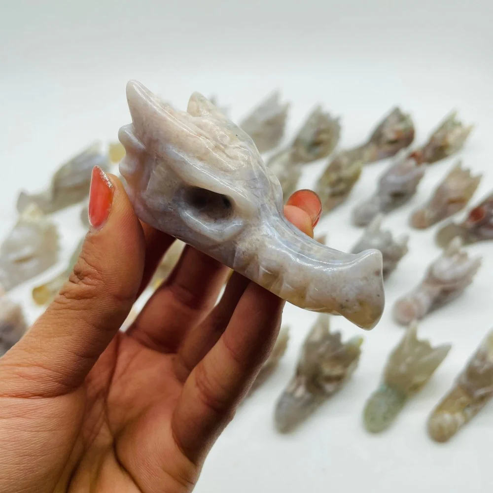 30 Pieces Sakura Agate Dragon Head Carving - Image 9
