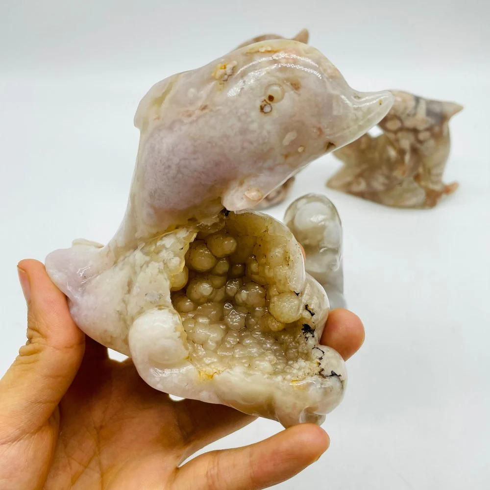 5 Pieces Sakura Flower Agate Geode Dolphin Carving - Image 2