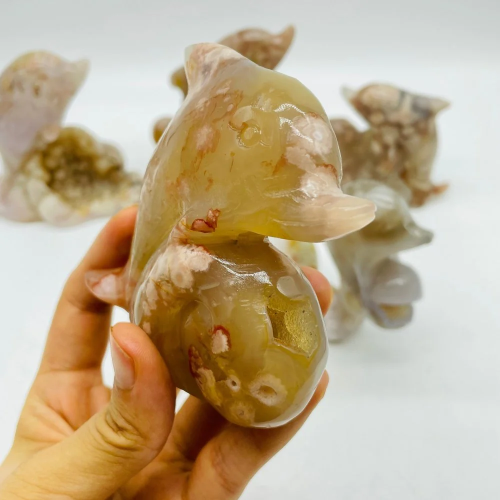5 Pieces Sakura Flower Agate Geode Dolphin Carving - Image 3
