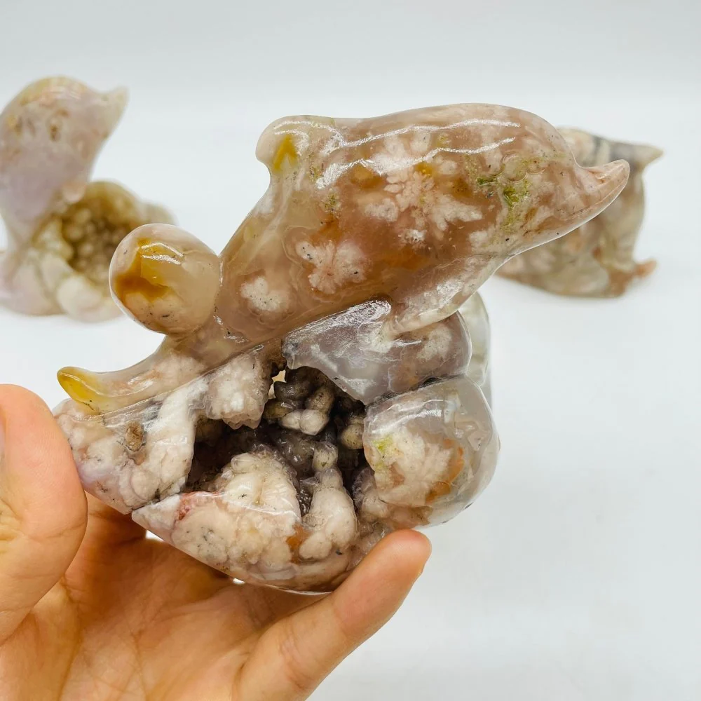 5 Pieces Sakura Flower Agate Geode Dolphin Carving - Image 5