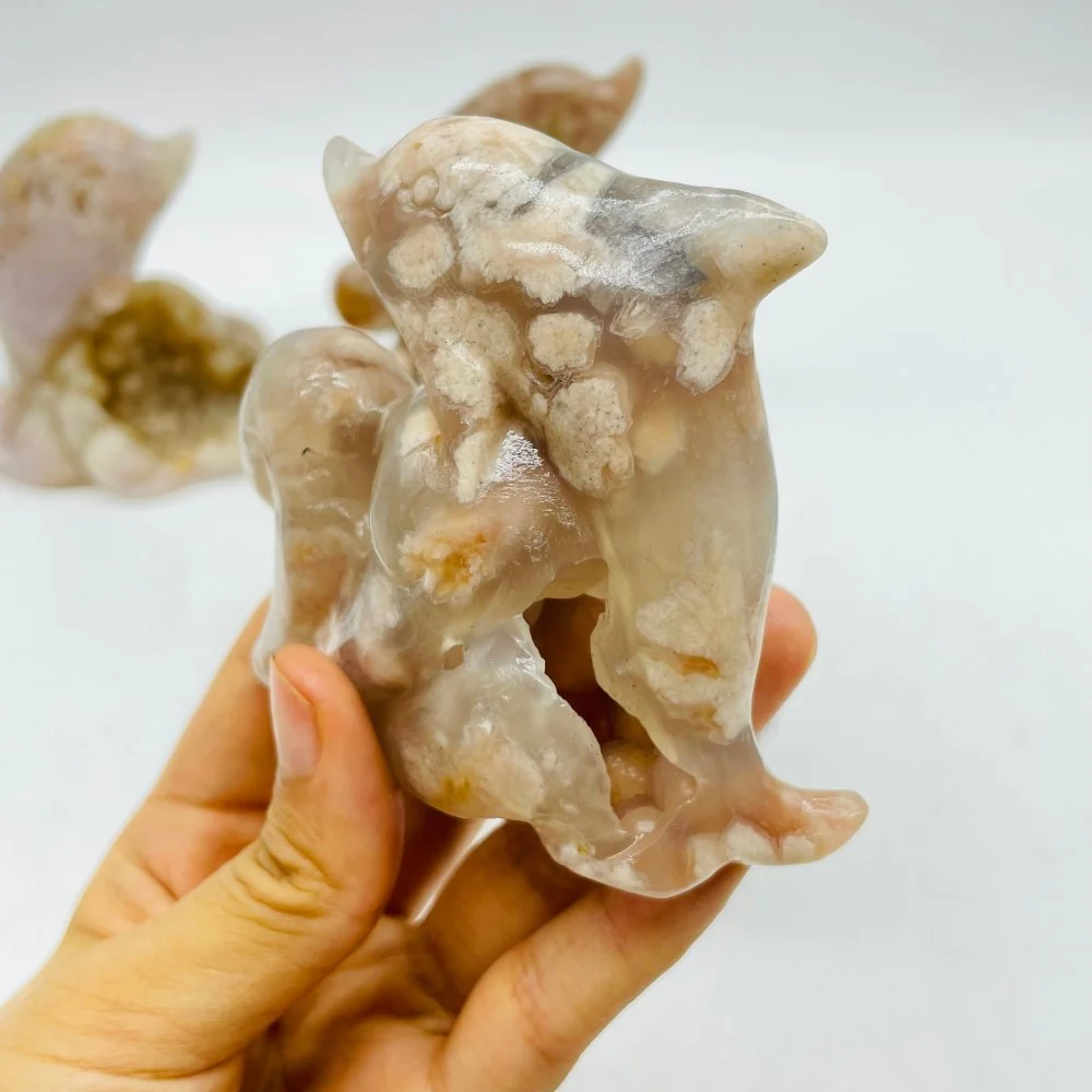 5 Pieces Sakura Flower Agate Geode Dolphin Carving - Image 6