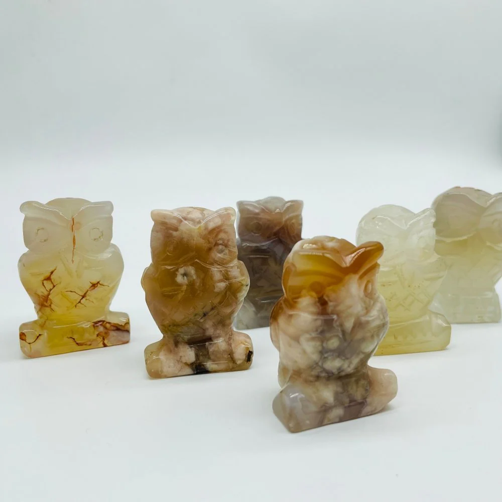Sakura Flower Agate Owl Carving Wholesale - Image 2