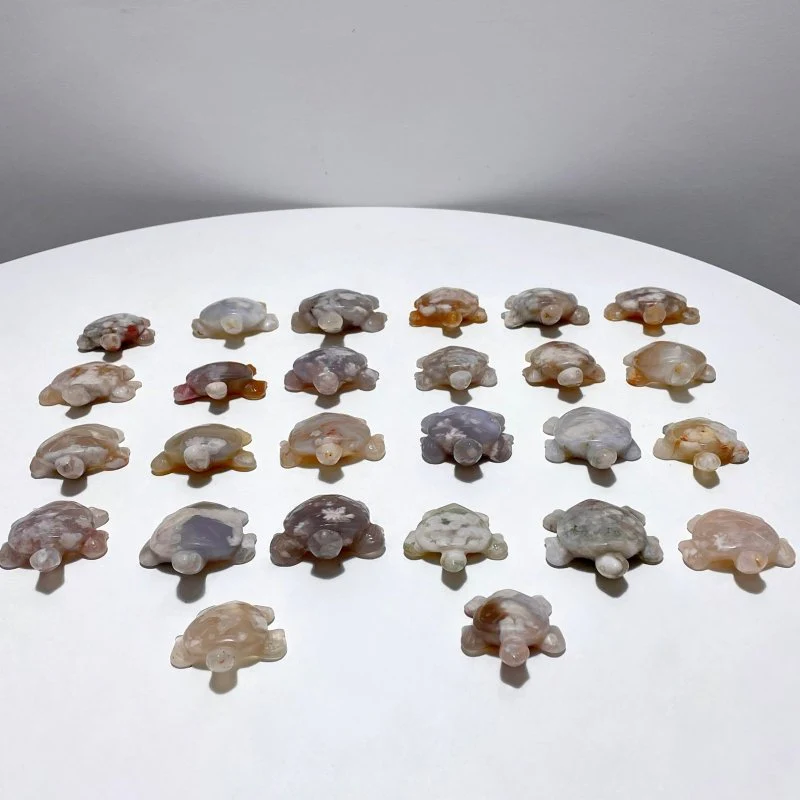 26 Pieces High Quality Sakura Flower Agate Sea Turtle Carving