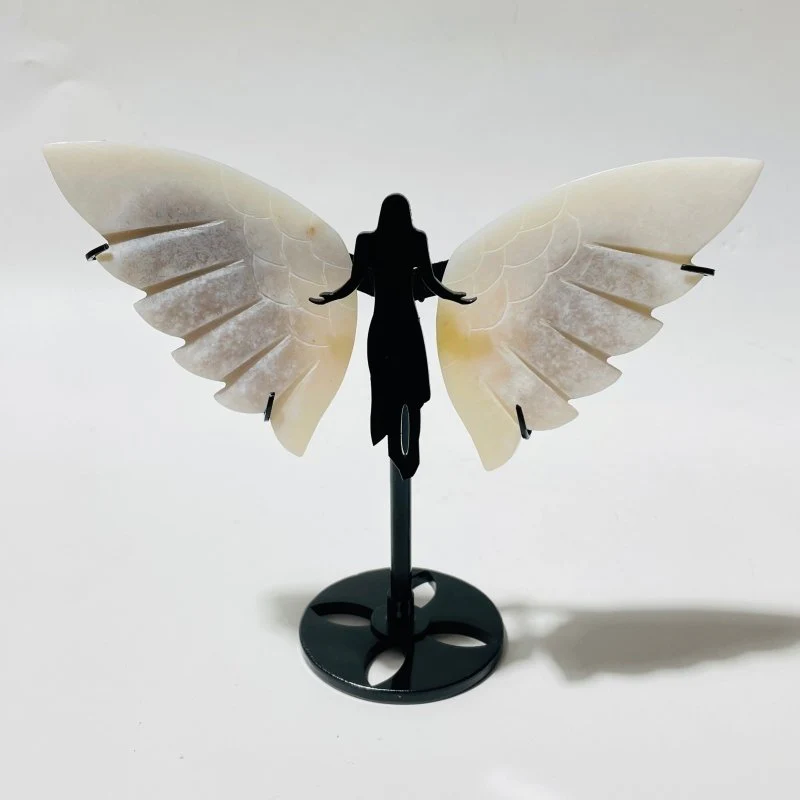 7 Pairs Sakura Flower Agate Small Angel Wing Carving With Stand - Image 2