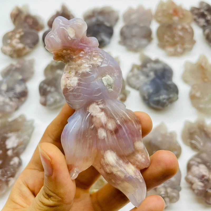 16 Pieces Sakura Flower Agate Beautiful Goldfish Carving - Image 7