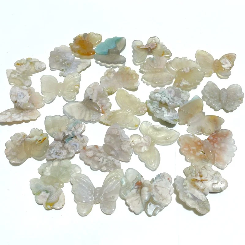 25 Pieces Sakura Flower Agate Butterfly Carving(Clearance)
