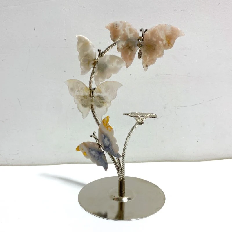 Sakura Flower Agate Butterfly Flower Carving With Stand Wholesale