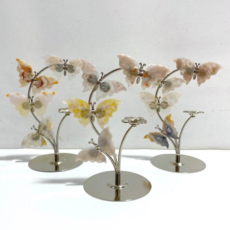 Sakura Flower Agate Butterfly Flower Carving With Stand Wholesale - Image 2
