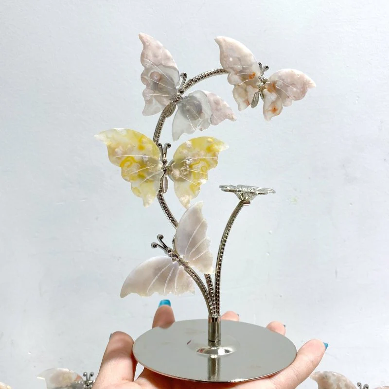 Sakura Flower Agate Butterfly Flower Carving With Stand Wholesale - Image 3