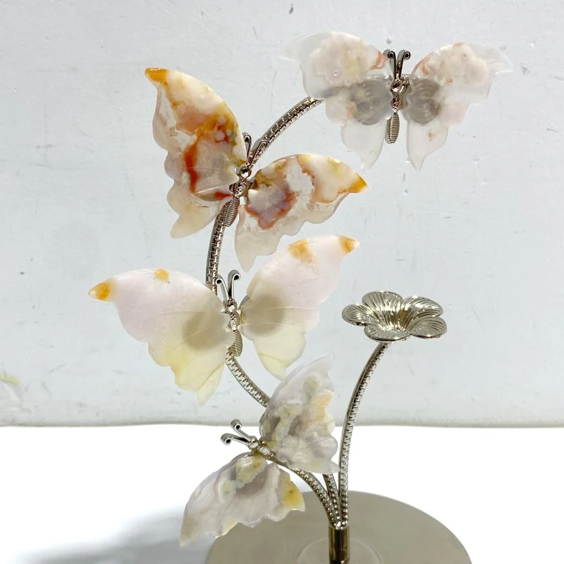 Sakura Flower Agate Butterfly Flower Carving With Stand Wholesale - Image 4