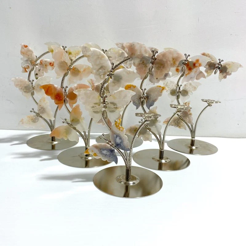 Sakura Flower Agate Butterfly Flower Carving With Stand Wholesale - Image 5