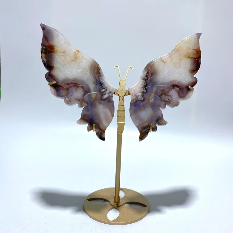 Beautiful Sakura Flower Agate Butterfly Wing Carving With Stand