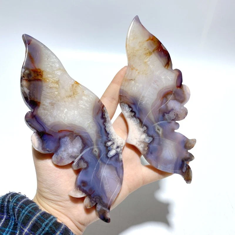 Beautiful Sakura Flower Agate Butterfly Wing Carving With Stand - Image 2
