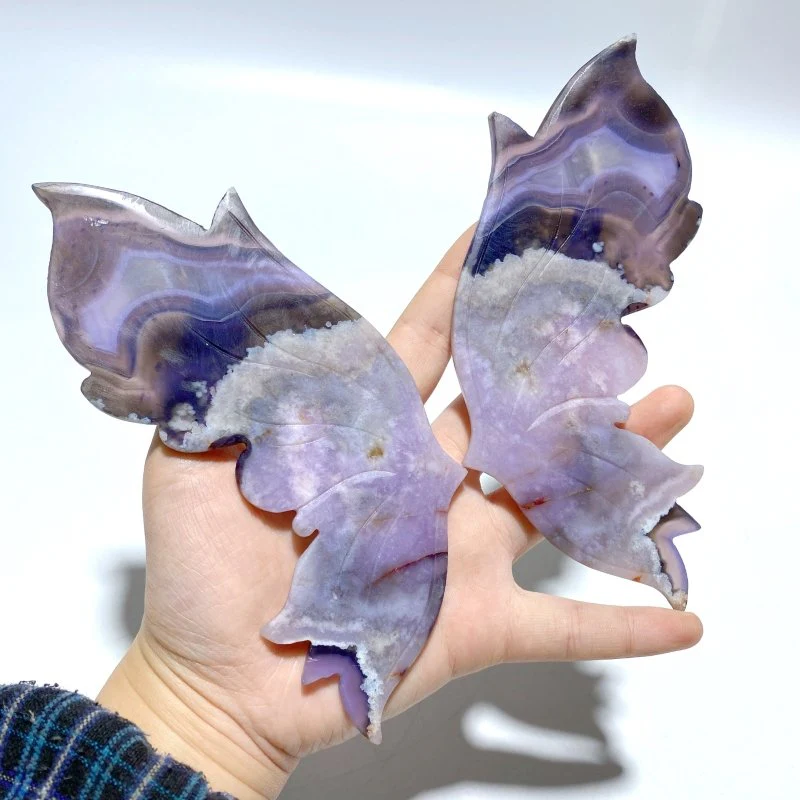 Unique Purple Sakura Flower Agate Butterfly Wing With Stand - Image 2
