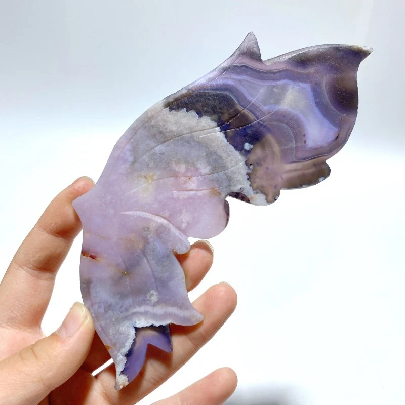 Unique Purple Sakura Flower Agate Butterfly Wing With Stand - Image 4