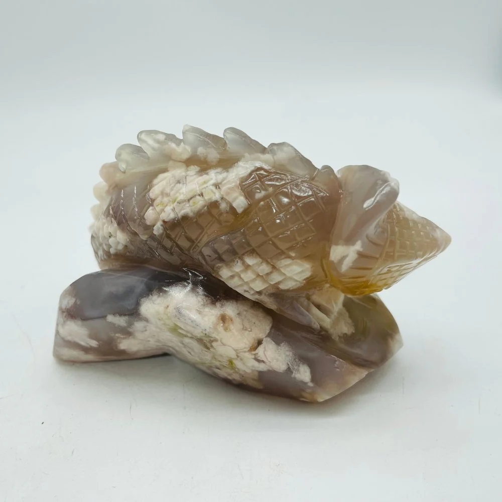 Sakura Flower Agate Chameleon Lizard Carving - Image 3