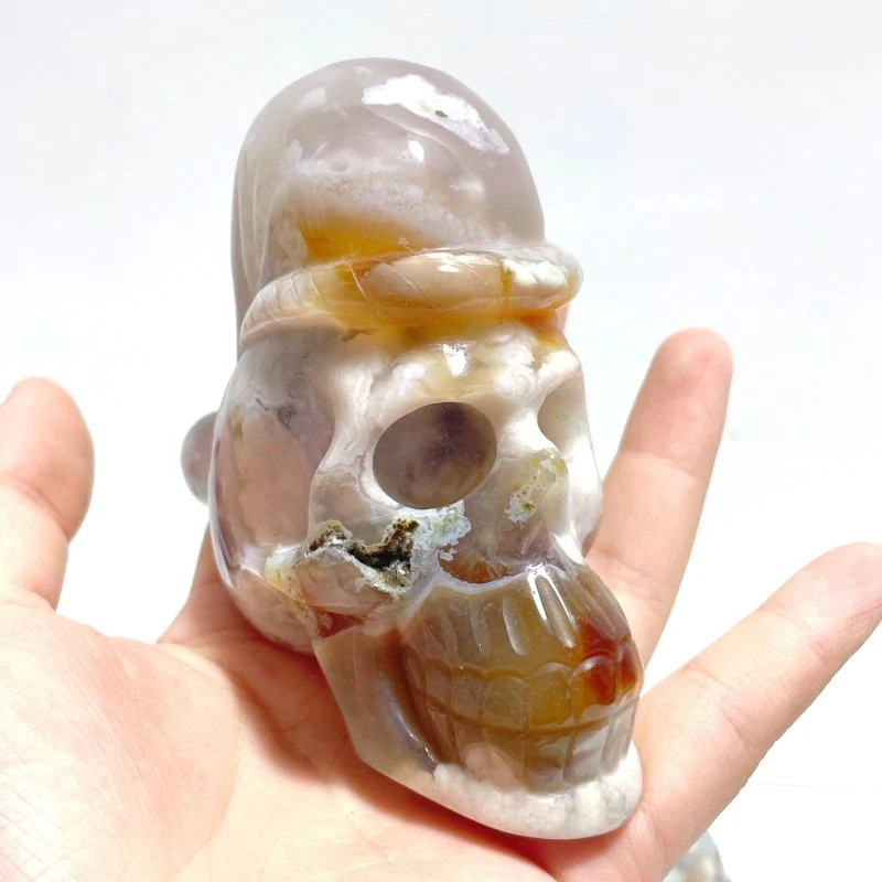 2 Pieces Sakura Flower Agate Christmas Hat Skull Carving - Image 2