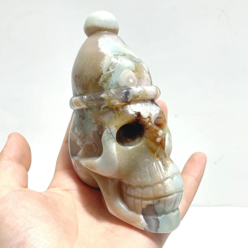 2 Pieces Sakura Flower Agate Christmas Hat Skull Carving - Image 4