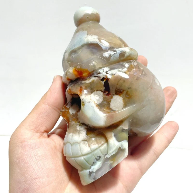 2 Pieces Sakura Flower Agate Christmas Hat Skull Carving - Image 5