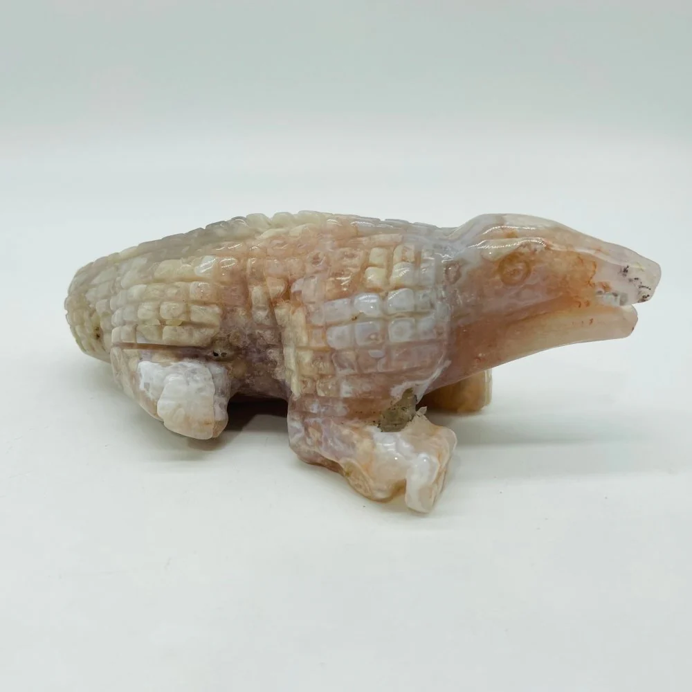 Sakura Flower Agate Crocodile Carving - Image 3