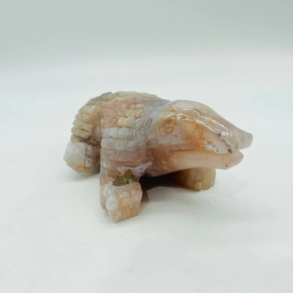 Sakura Flower Agate Crocodile Carving - Image 5