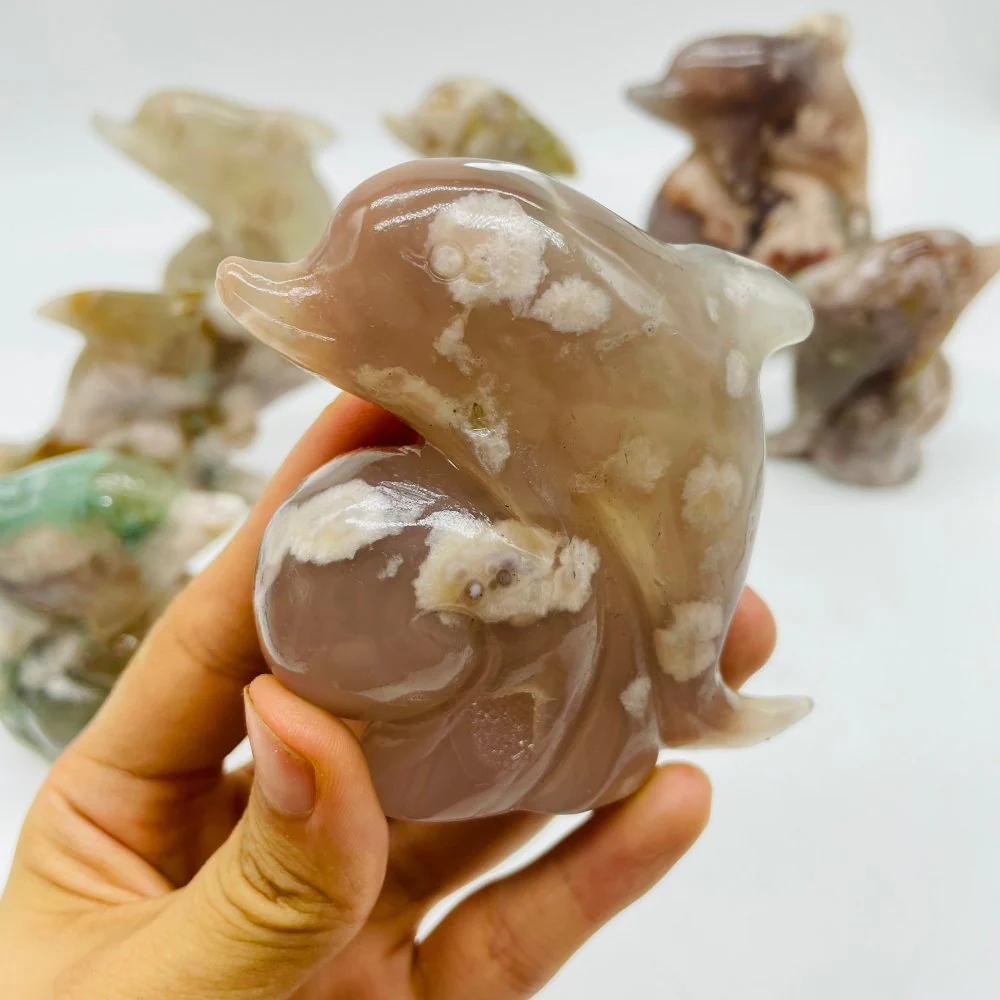 9 Pieces Sakura Flower Agate Dolphin Carving - Image 2