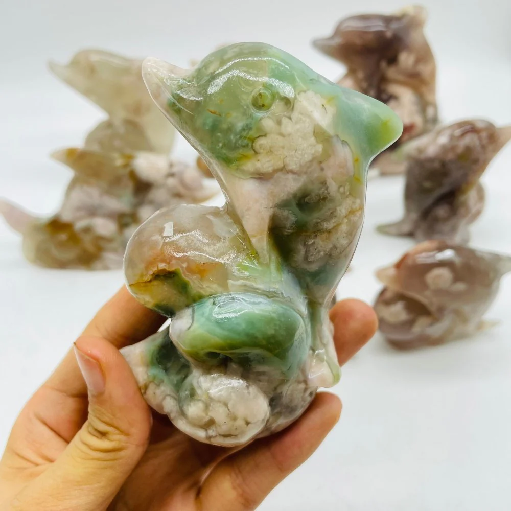 9 Pieces Sakura Flower Agate Dolphin Carving - Image 3