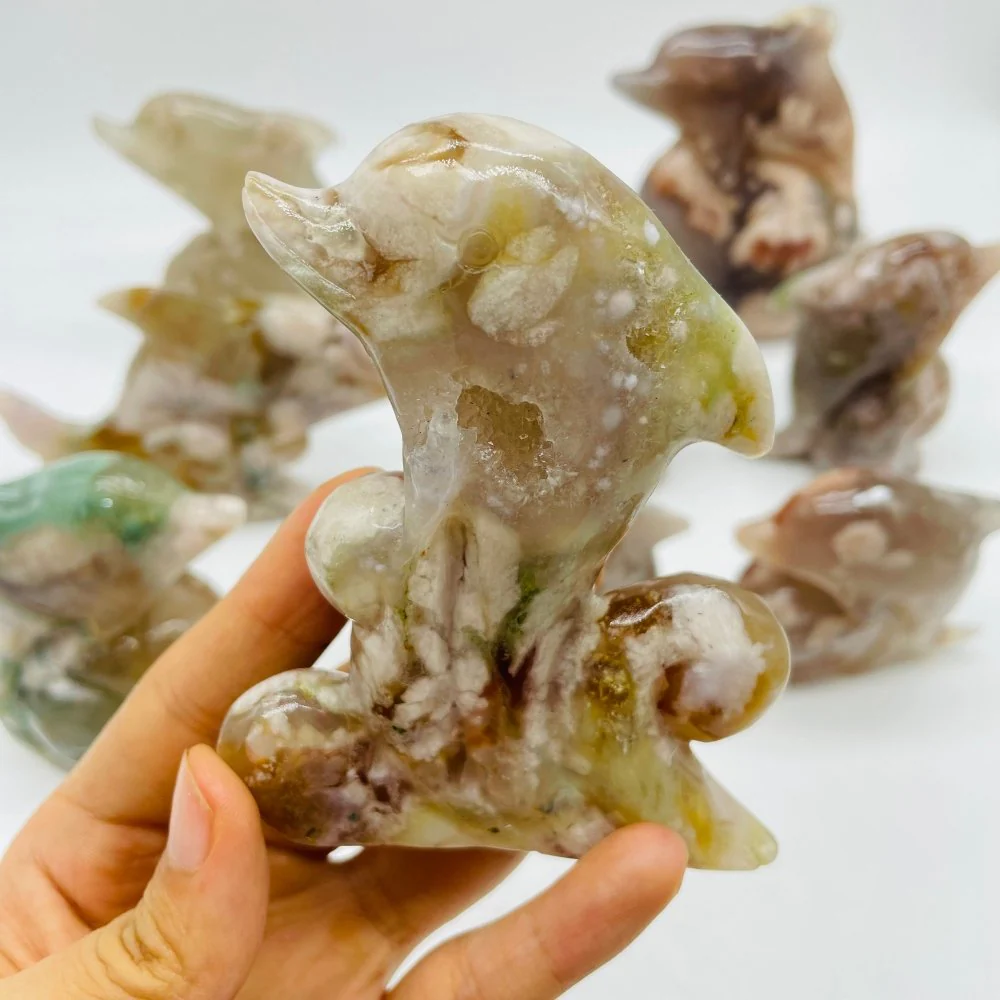 9 Pieces Sakura Flower Agate Dolphin Carving - Image 4