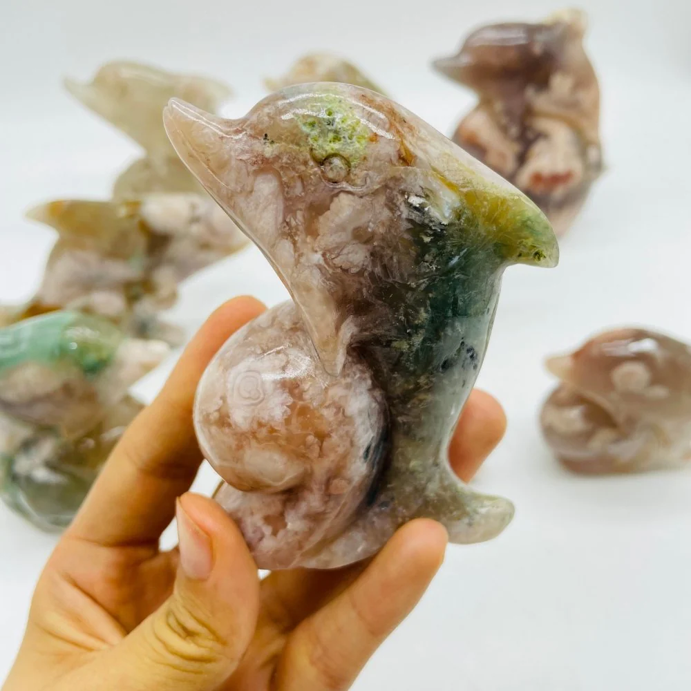 9 Pieces Sakura Flower Agate Dolphin Carving - Image 5