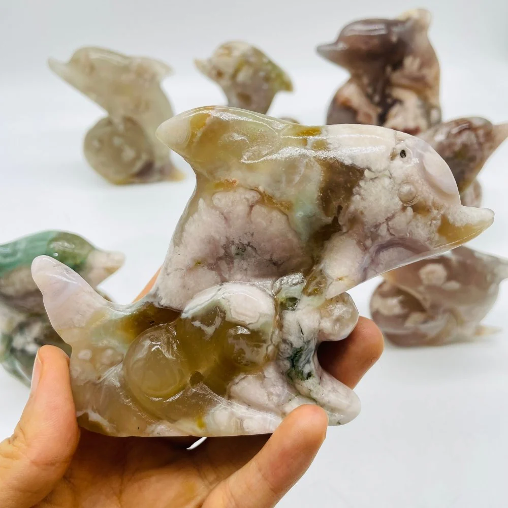 9 Pieces Sakura Flower Agate Dolphin Carving - Image 6