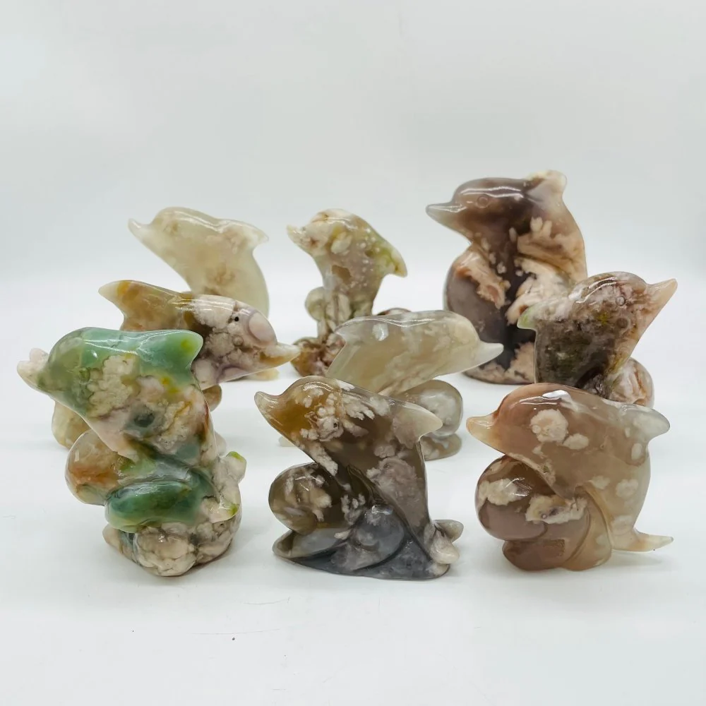 9 Pieces Sakura Flower Agate Dolphin Carving - Image 7