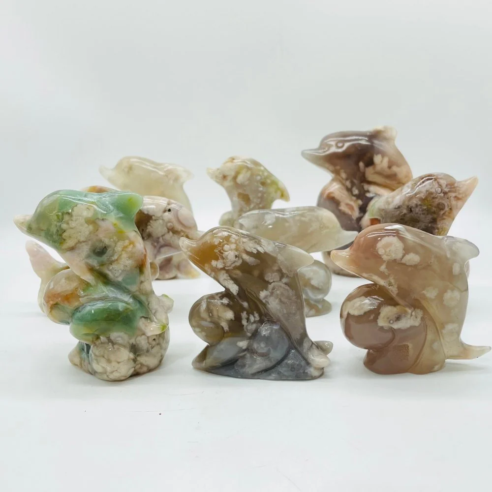 9 Pieces Sakura Flower Agate Dolphin Carving - Image 8