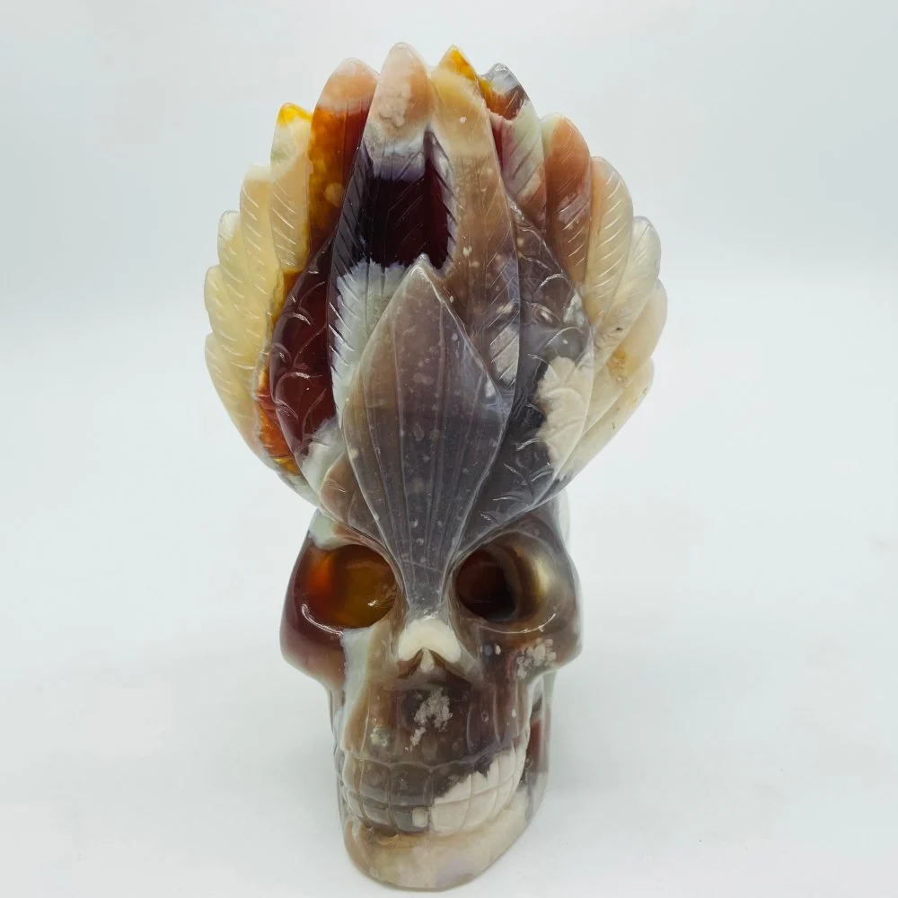 Sakura Flower Agate Maya Feather Skull Carving - Image 2