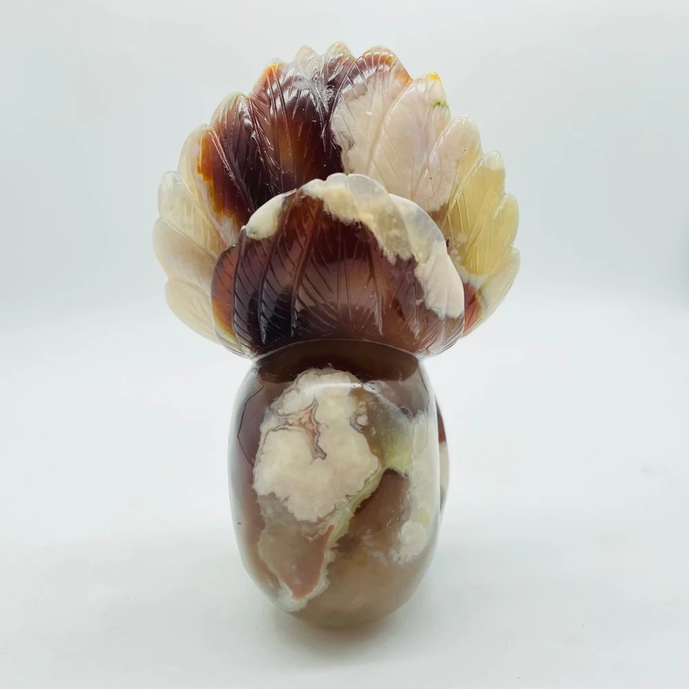 Sakura Flower Agate Maya Feather Skull Carving - Image 3