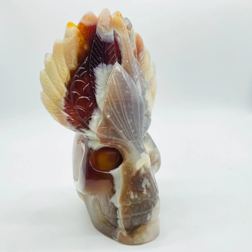 Sakura Flower Agate Maya Feather Skull Carving - Image 4