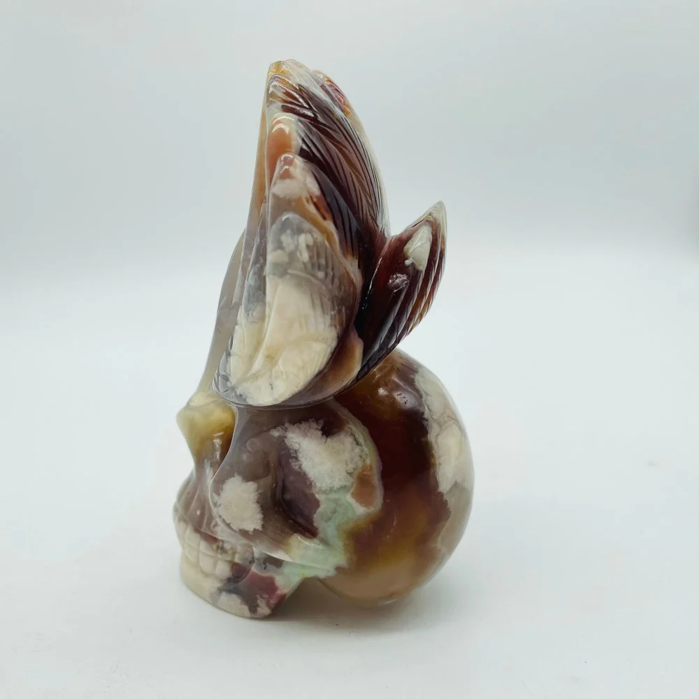 Sakura Flower Agate Maya Feather Skull Carving - Image 5