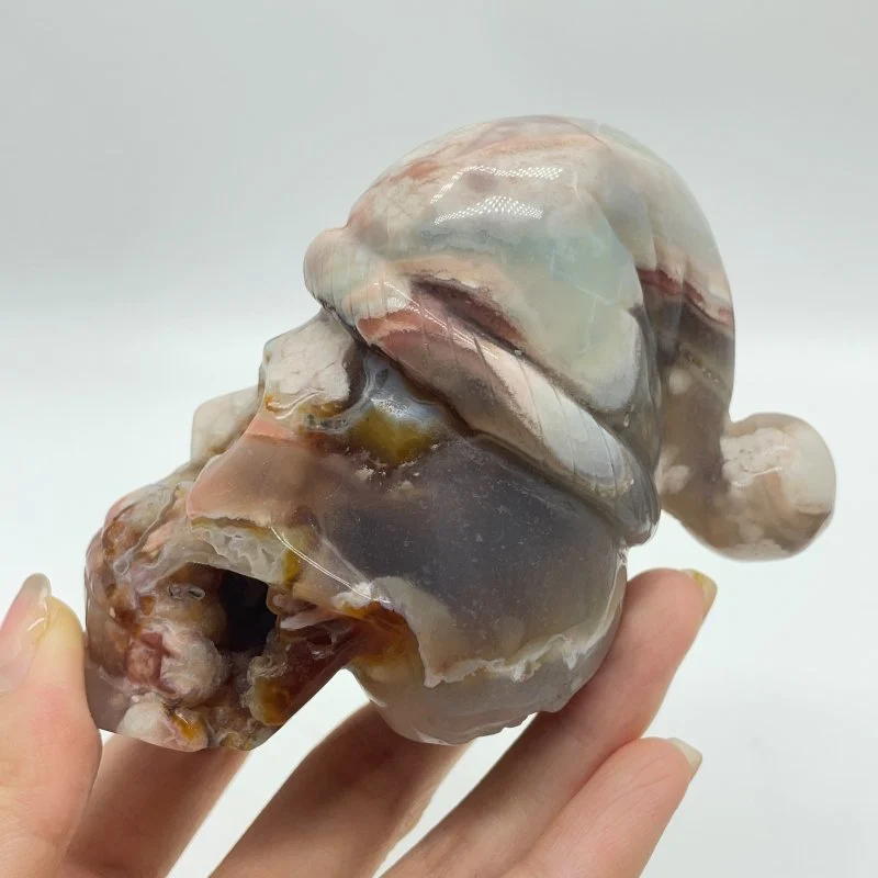 2 Pieces Sakura Flower Geode Druzy Agate Christmas Hat Skull Carving - Image 3