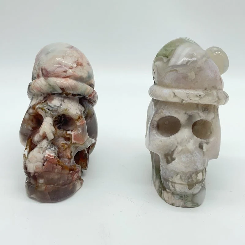 2 Pieces Sakura Flower Geode Druzy Agate Christmas Hat Skull Carving - Image 4