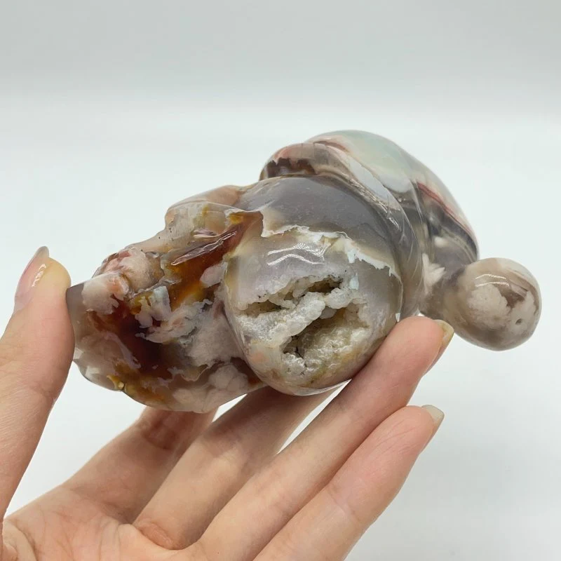 2 Pieces Sakura Flower Geode Druzy Agate Christmas Hat Skull Carving - Image 7