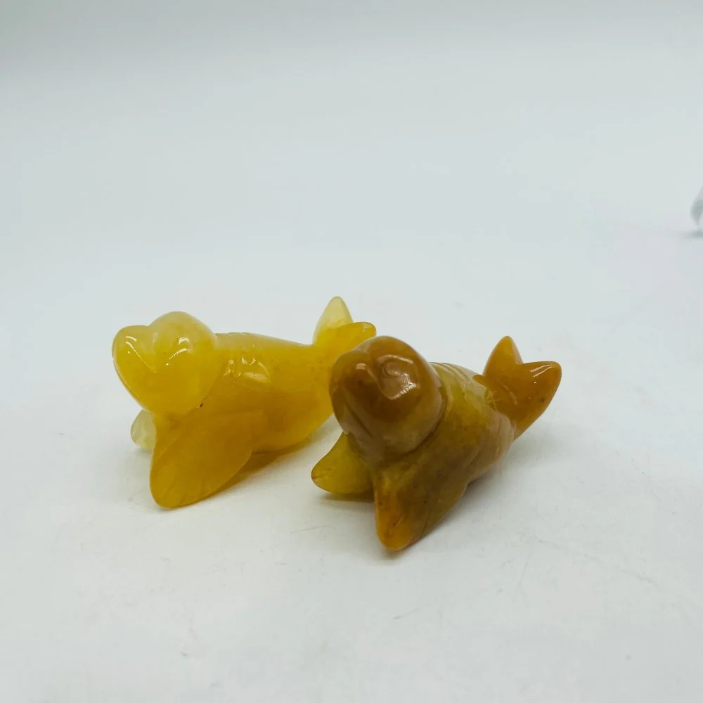 Sea Lion Carving Wholesale Yellow Agate & White Agate Labradorite - Image 4